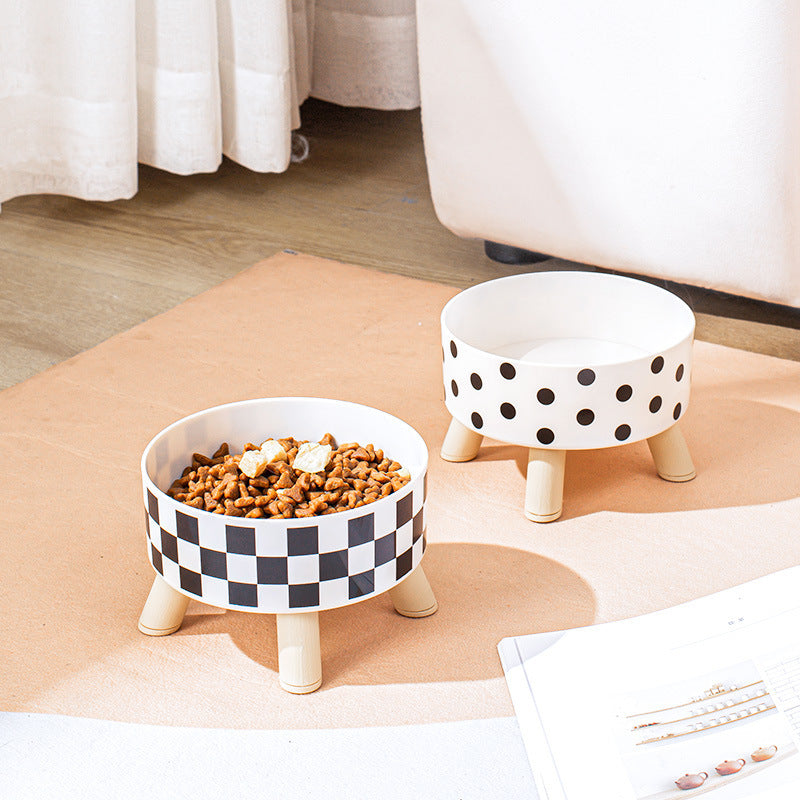 Polka Dot Stainless Steel Bowl For Pet Large Diameter Four Legs