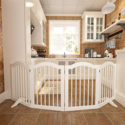 27.6 Height Tall Freestanding Pet Gate, 4 Panels Foldable Dog Gate, Solid Wood Folding Safety Fence Wooden Dog Gate With 2 Pcs Support Feet Ideal For Stairs, Doorways, Halls, Kitchens, Heavy Duty Gat