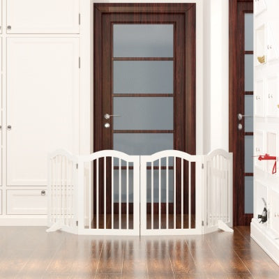 27.6 Height Tall Freestanding Pet Gate, 4 Panels Foldable Dog Gate, Solid Wood Folding Safety Fence Wooden Dog Gate With 2 Pcs Support Feet Ideal For Stairs, Doorways, Halls, Kitchens, Heavy Duty Gat