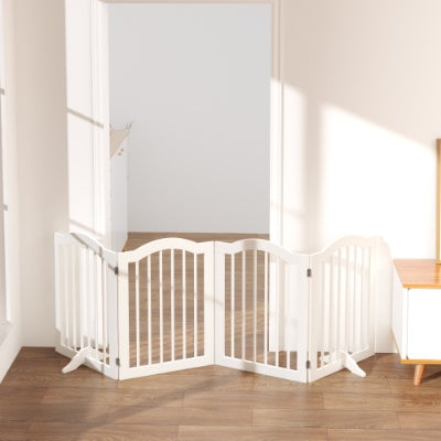 27.6 Height Tall Freestanding Pet Gate, 4 Panels Foldable Dog Gate, Solid Wood Folding Safety Fence Wooden Dog Gate With 2 Pcs Support Feet Ideal For Stairs, Doorways, Halls, Kitchens, Heavy Duty Gat