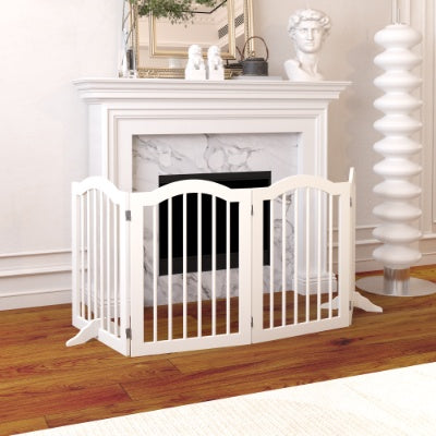 27.6 Height Tall Freestanding Pet Gate, 4 Panels Foldable Dog Gate, Solid Wood Folding Safety Fence Wooden Dog Gate With 2 Pcs Support Feet Ideal For Stairs, Doorways, Halls, Kitchens, Heavy Duty Gat